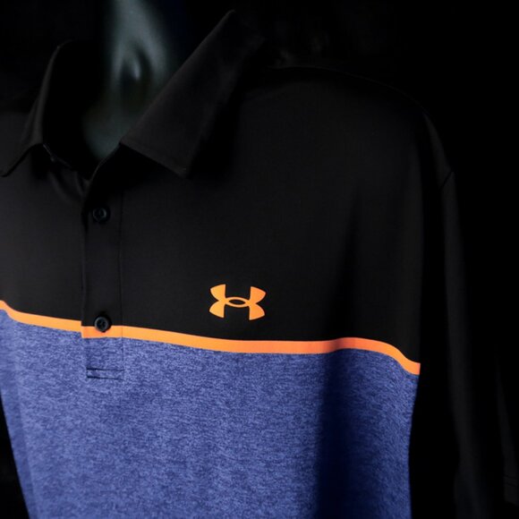 Under Armour Blue-Black DayGlo Striped The Playoff Polo (3XL) OMG - Picture 4 of 12